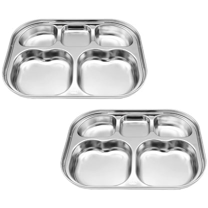 Korean Premium 304 Stainless Steel 5-Compartment Divided Plates (Set of 2)