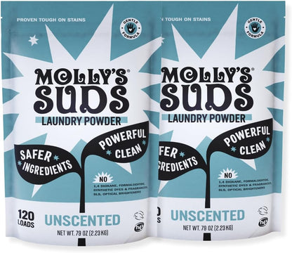 Molly’s Suds Original Laundry Detergent Powder, Chemical-Free Deep Clean for Sensitive Skin