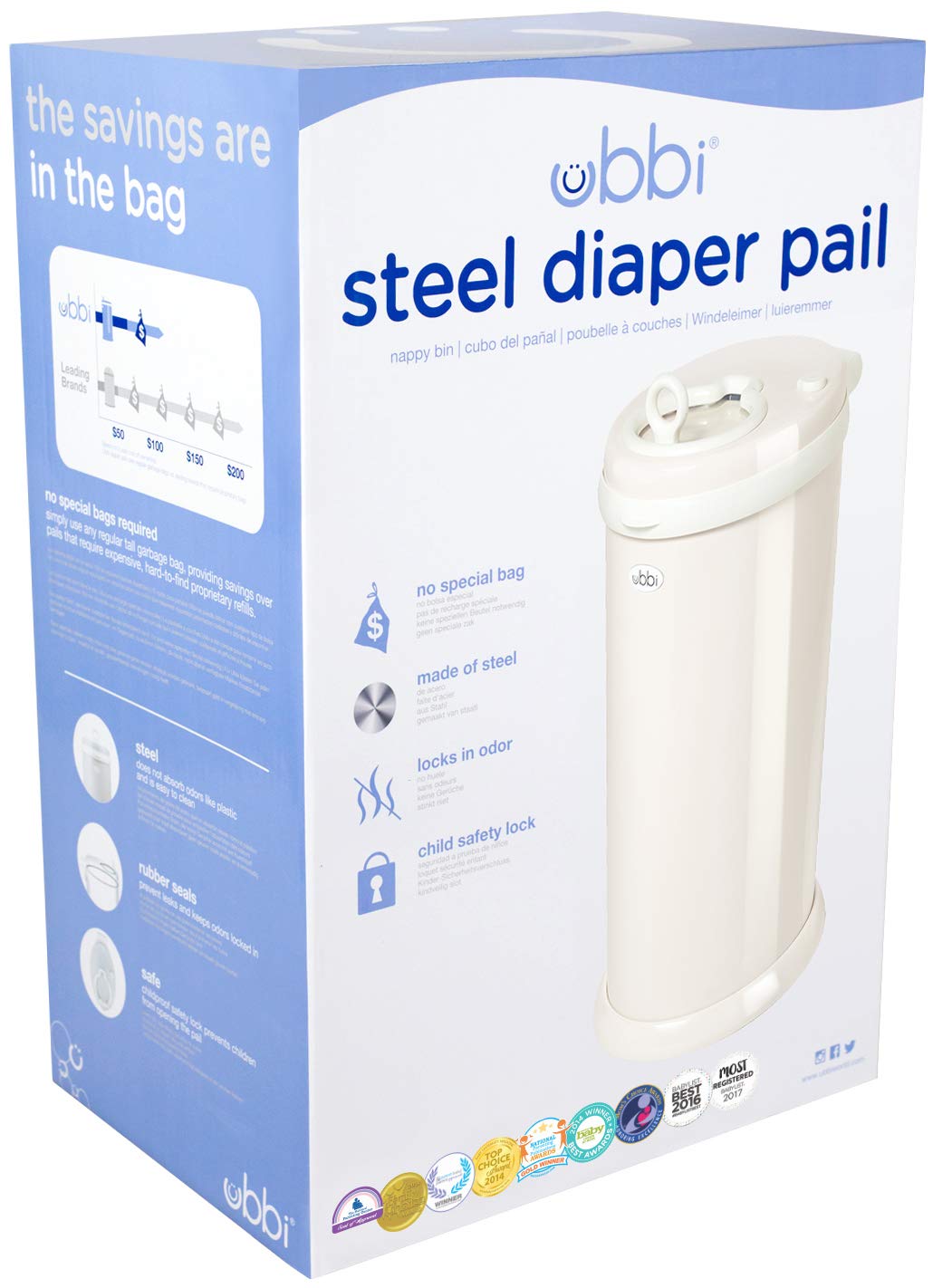 Ubbi Steel Diaper Pail: Powder-Coated Odor-Locking Bin