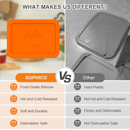 Comparison chart between Sophico silicone lids and other lids highlighting differences.