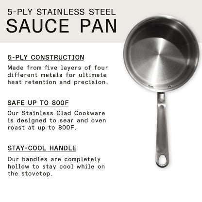 Made In 4 Quart Stainless Clad Saucepan: Professional 5-Ply Construction, Made in Italy for a Lifetime of Plastic-Free Cooking
