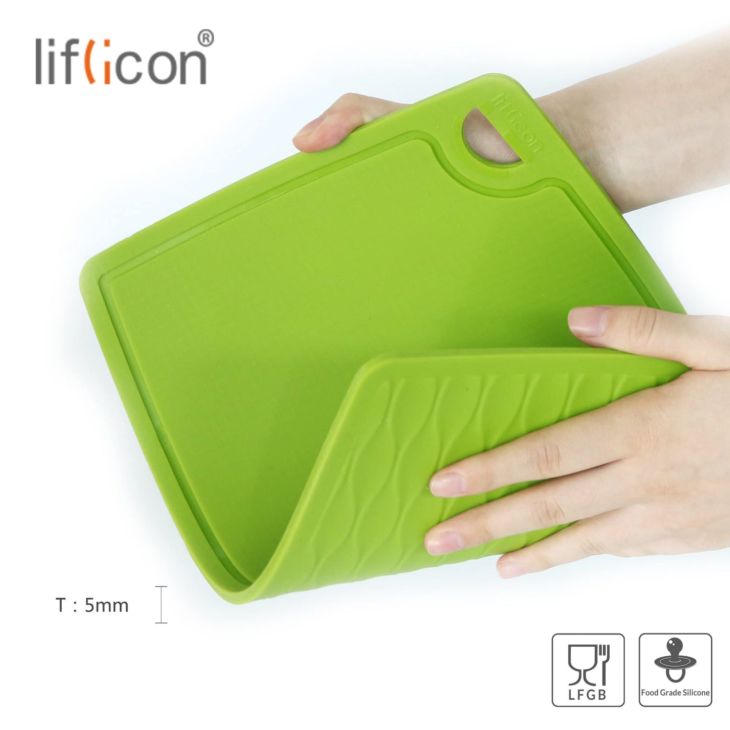 Liflicon 12.6'' x 9.1'' Thick Silicone Cutting Board: Non-Toxic & Flexible.