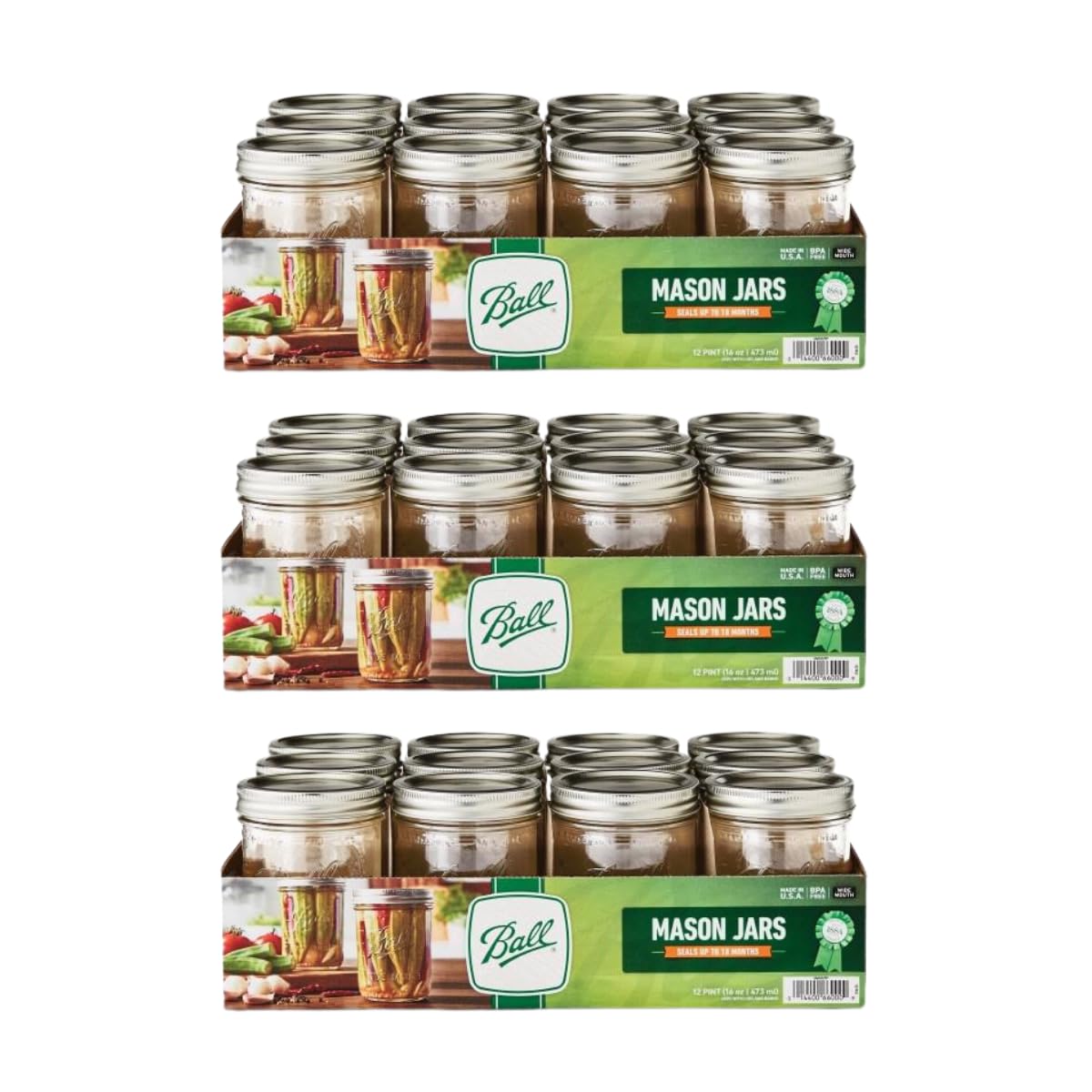 Ball Wide Mouth Pint 16-Ounce Glass Mason Jar with Lids (12-Count)