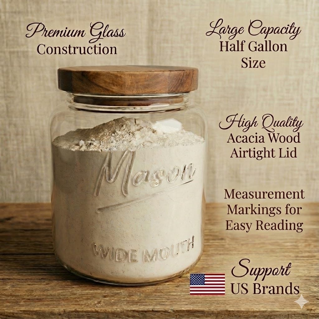 Kitchentoolz 1 Gallon Glass Mason Jar with Acacia Wood Lid