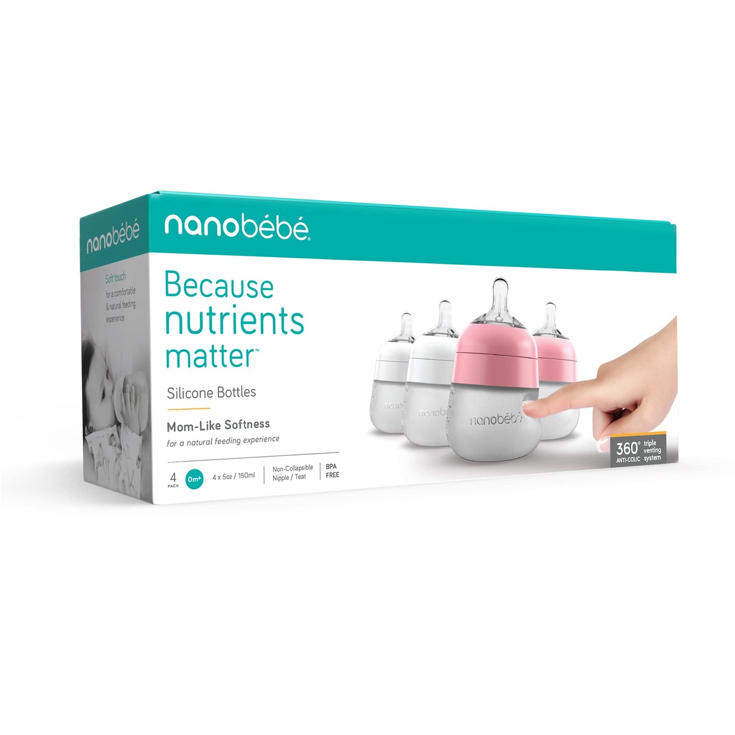 Nanobebe Flexy 9oz Silicone Baby Bottles with Anti-Colic Venting (3-Pack)