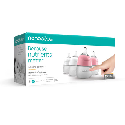 Nanobebe Flexy 9oz Silicone Baby Bottles with Anti-Colic Venting (3-Pack)