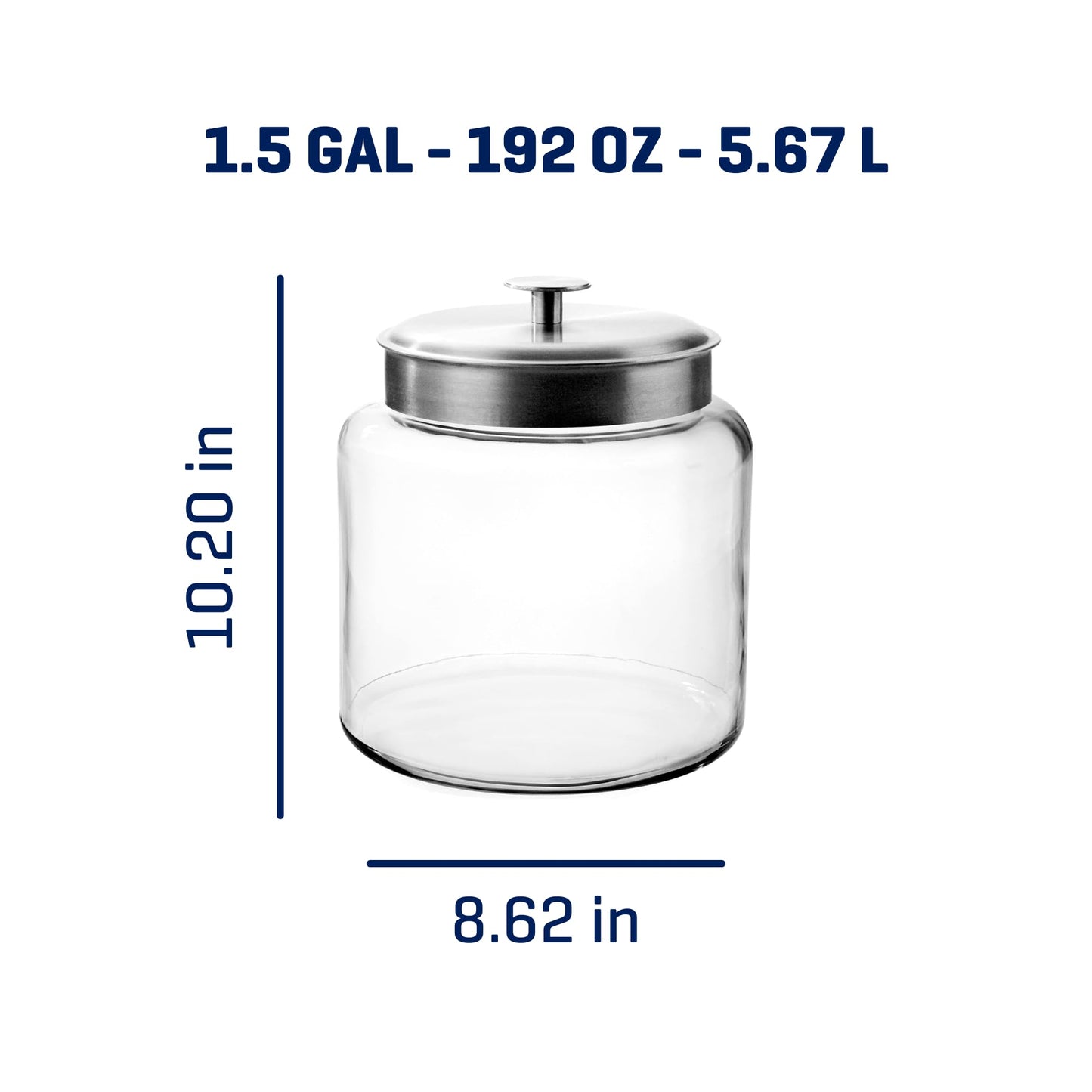 Anchor Hocking Montana Glass Jars with Fresh Sealed Lids, Brushed Metal, 64 oz (Set of 2)