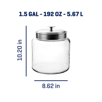 Anchor Hocking Montana Glass Jars with Fresh Sealed Lids, Brushed Metal, 64 oz (Set of 2)