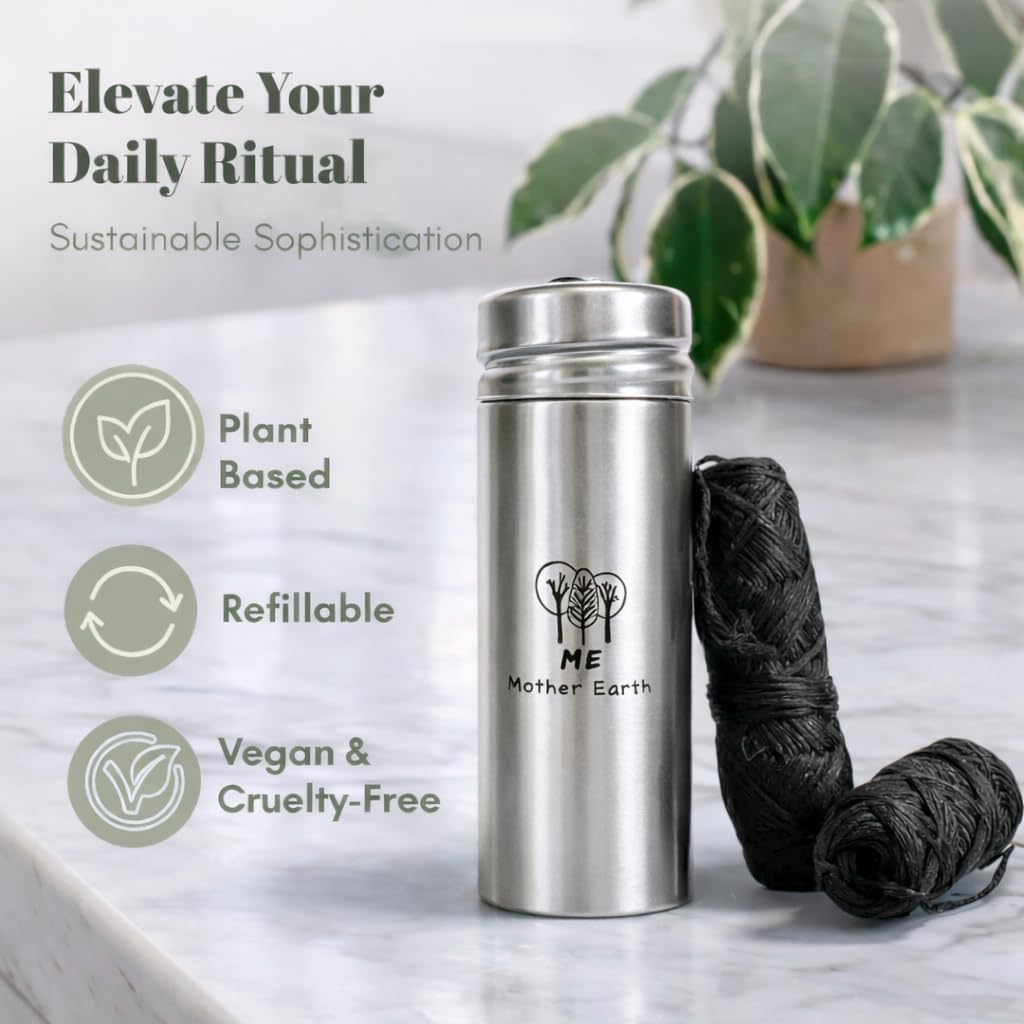 Biodegradable Bamboo Charcoal Dental Floss, Refillable Steel Container, Vegan – Me Mother Earth