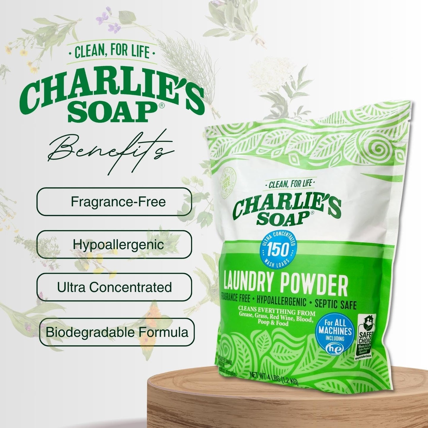 Charlie’s Soap Fragrance-Free Hypoallergenic Deep Cleaning Laundry Powder