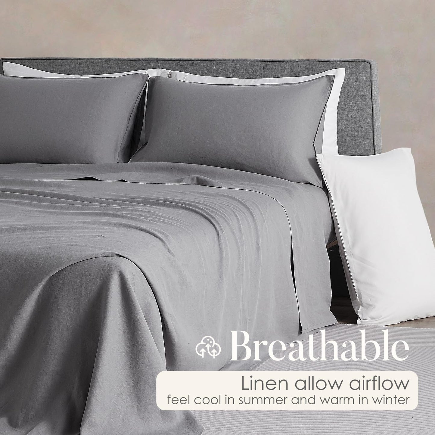 DAPU 100% Pure French Linen Sheets: Natural Normandy Flax Set