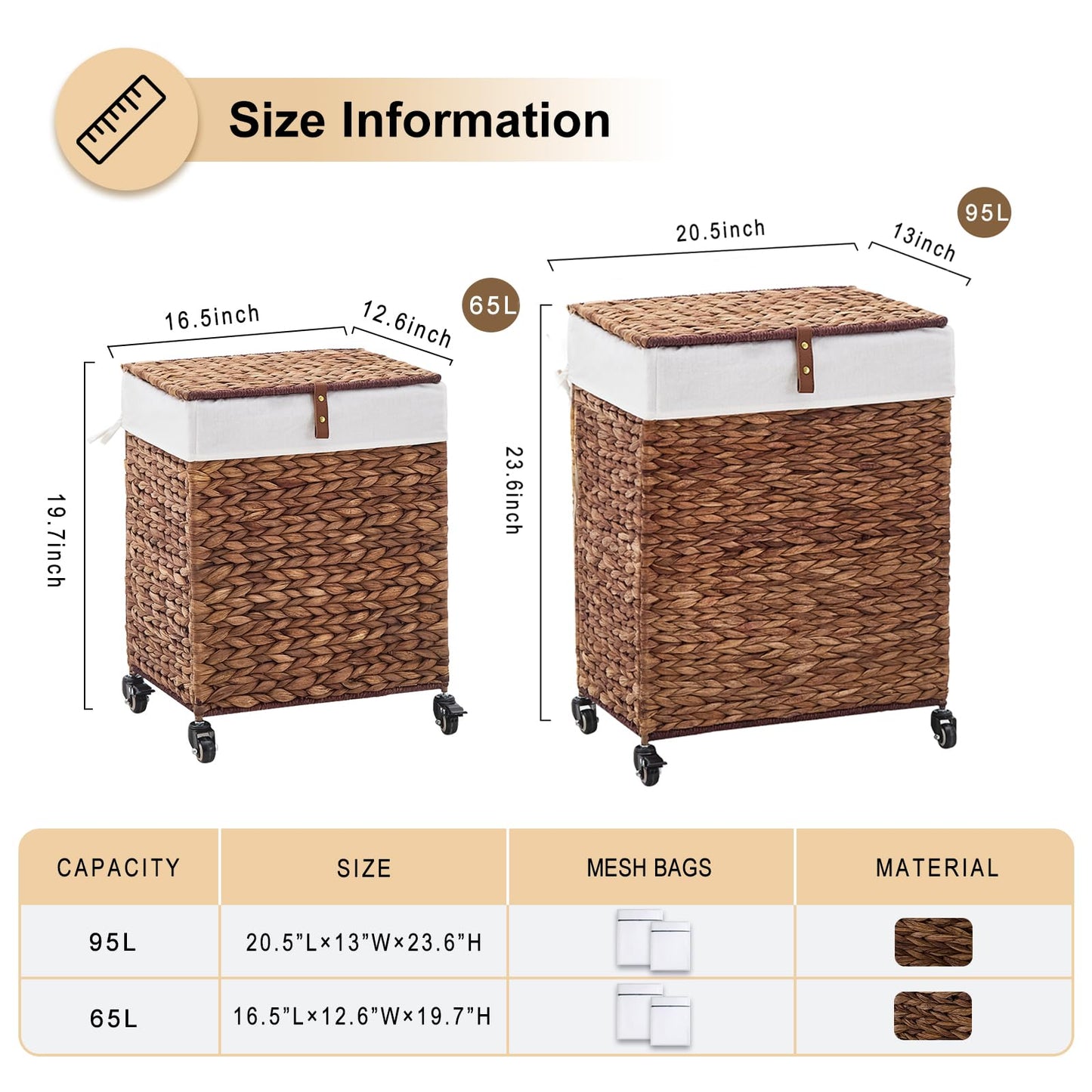 LGENHOOM Handwoven Natural Water Hyacinth Hamper with Lid