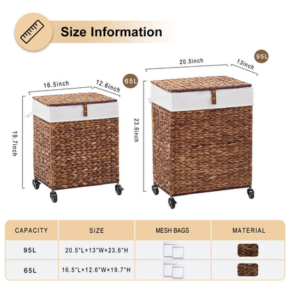 LGENHOOM Handwoven Natural Water Hyacinth Hamper with Lid