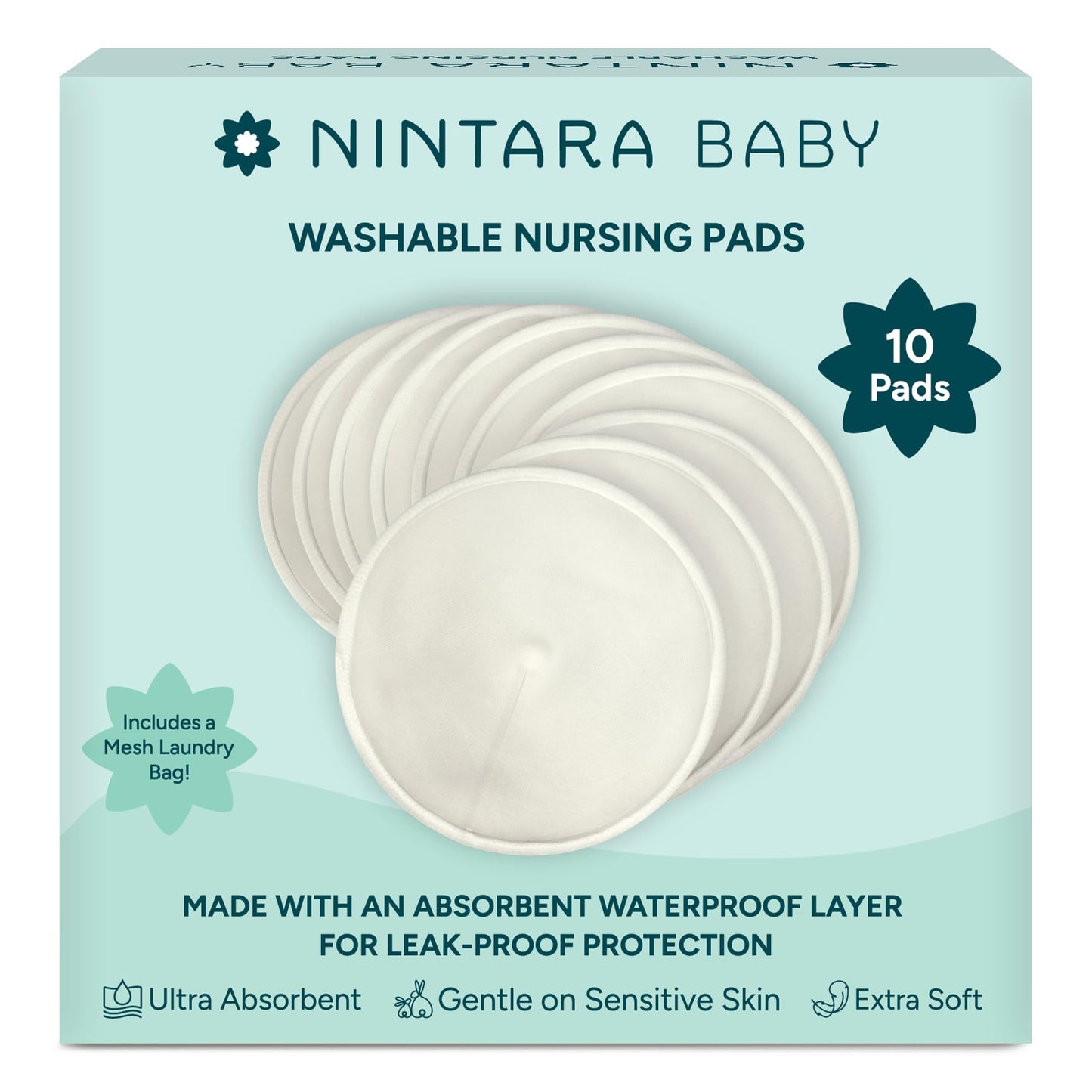 Nintara Baby 6-Pack Organic Bamboo Cotton Reusable Nursing Pads