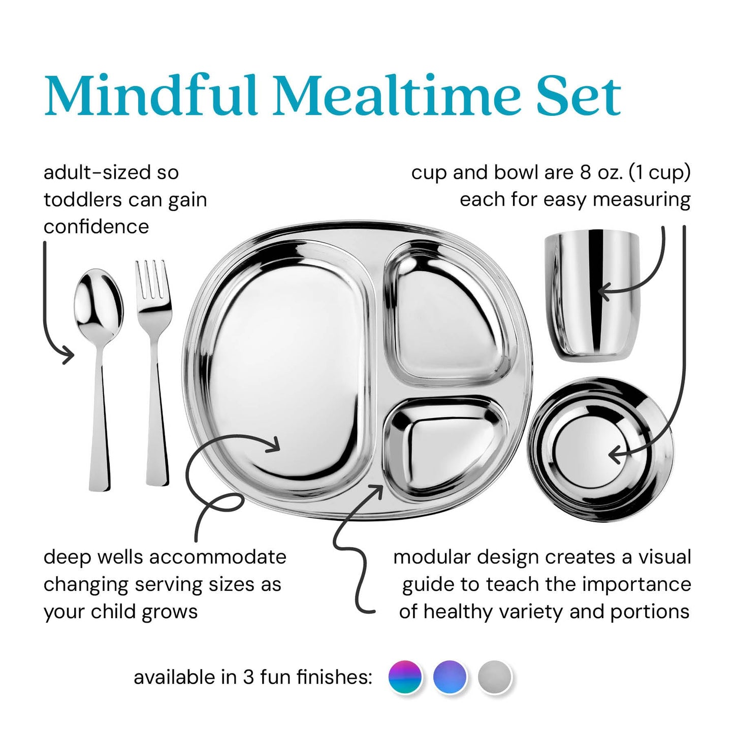 Ahimsa Balanced Bites Pediatrician-Designed Stainless Steel Divided Plate