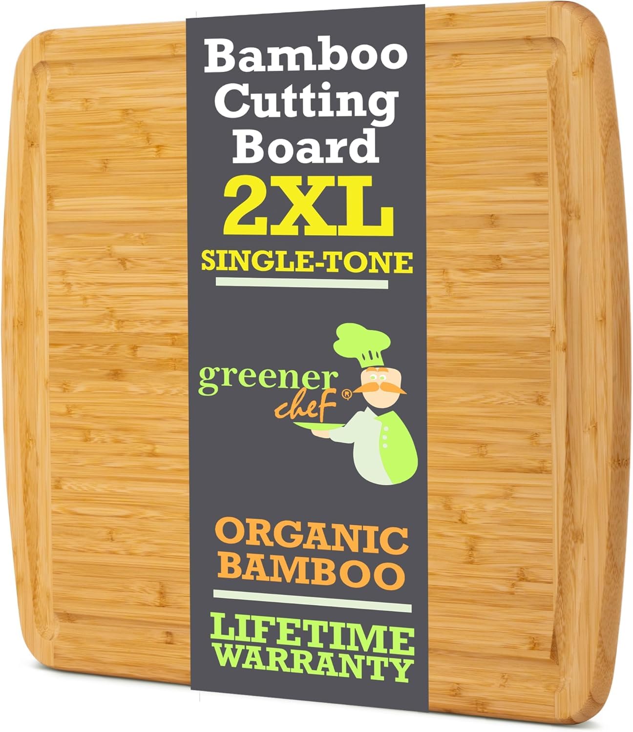 Microplastic-Free & Non-Toxic Greener Chef XL Organic Bamboo Cutting Board