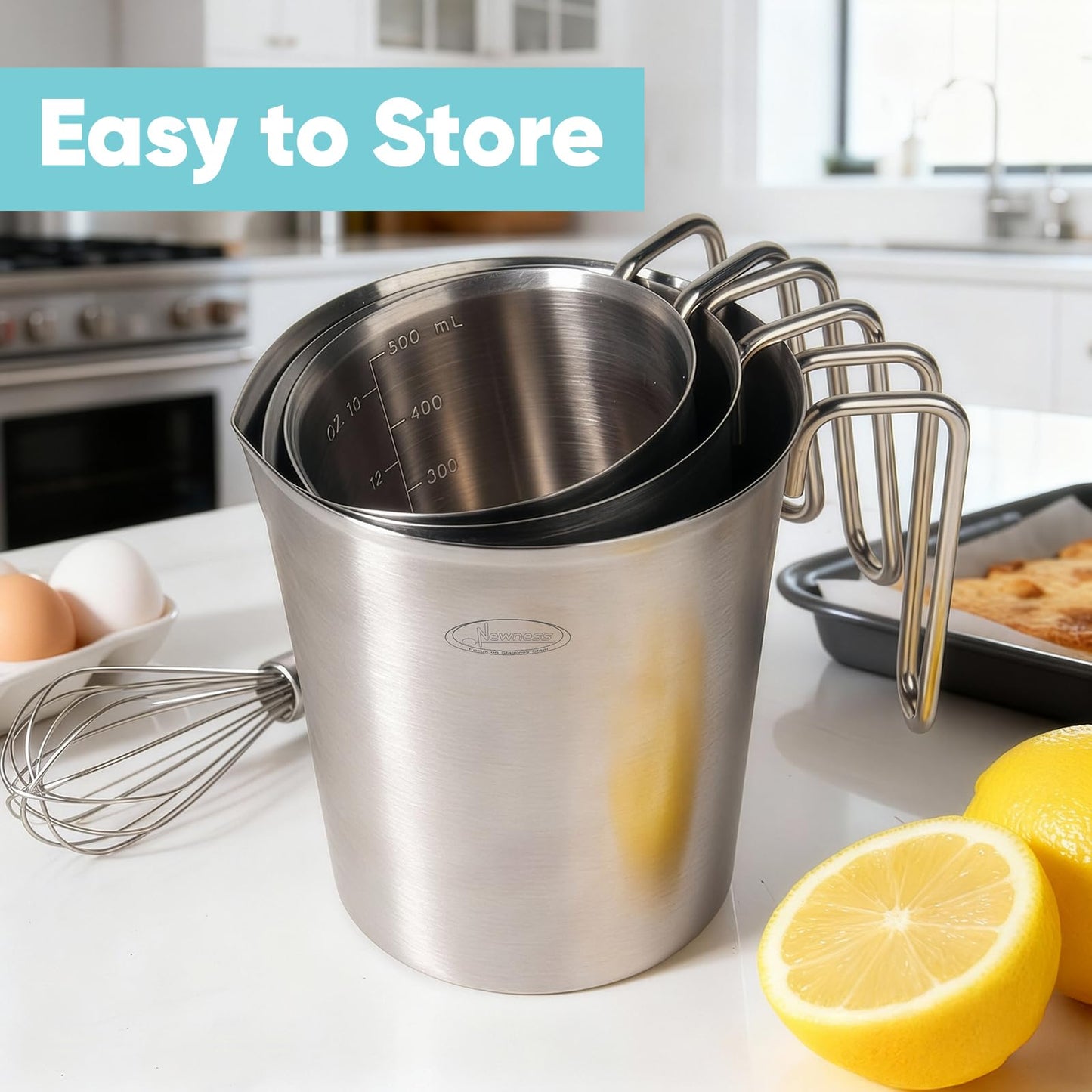 Newness Stainless Steel Measuring Cup with Triple Measurement Scales