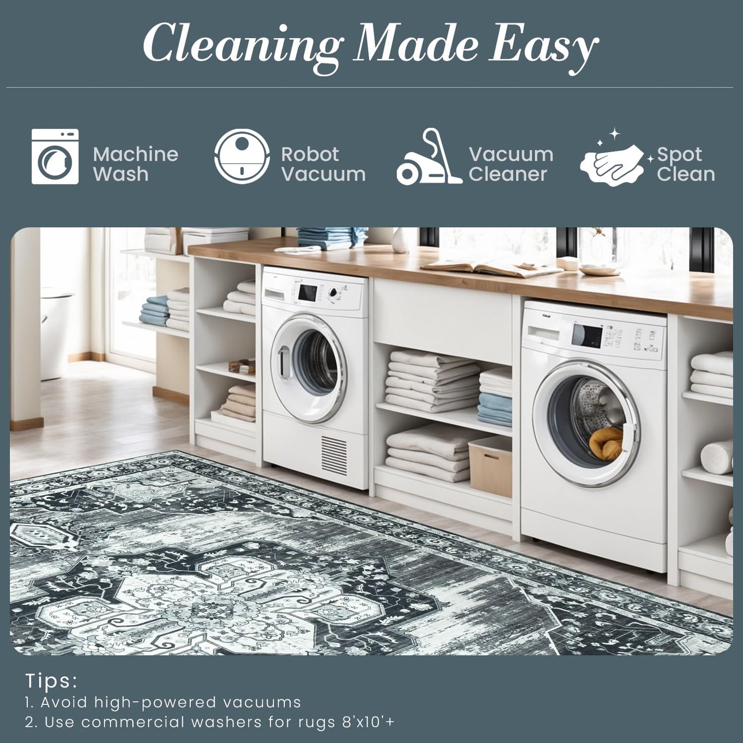 Vibrug Coastal Medallion OEKO-TEX Certified Washable Area Rug