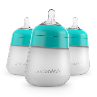 Nanobebe Flexy 9oz Silicone Baby Bottles with Anti-Colic Venting (3-Pack)