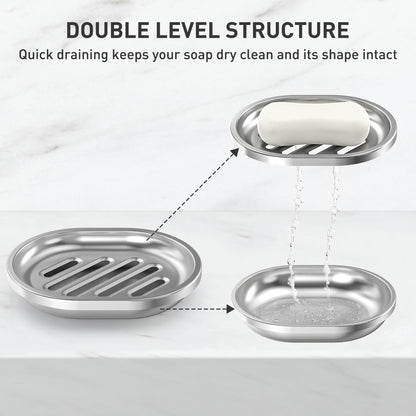 Stainless Steel Soap Dish with Drain Tray | TRUE Shift 304‑Grade Soap Saver