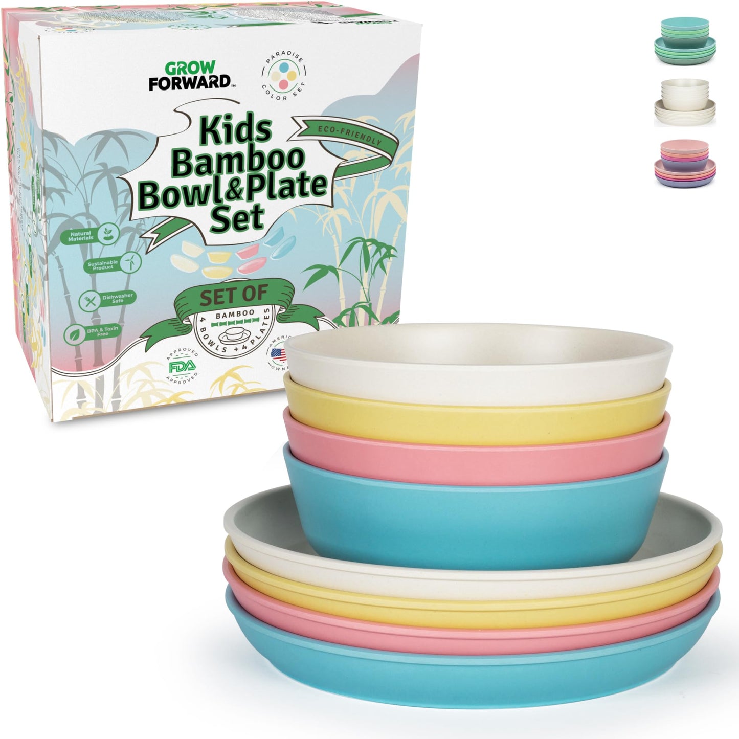 Grow Forward 8-Piece Sustainably Harvested Bamboo Kids Dinnerware Set