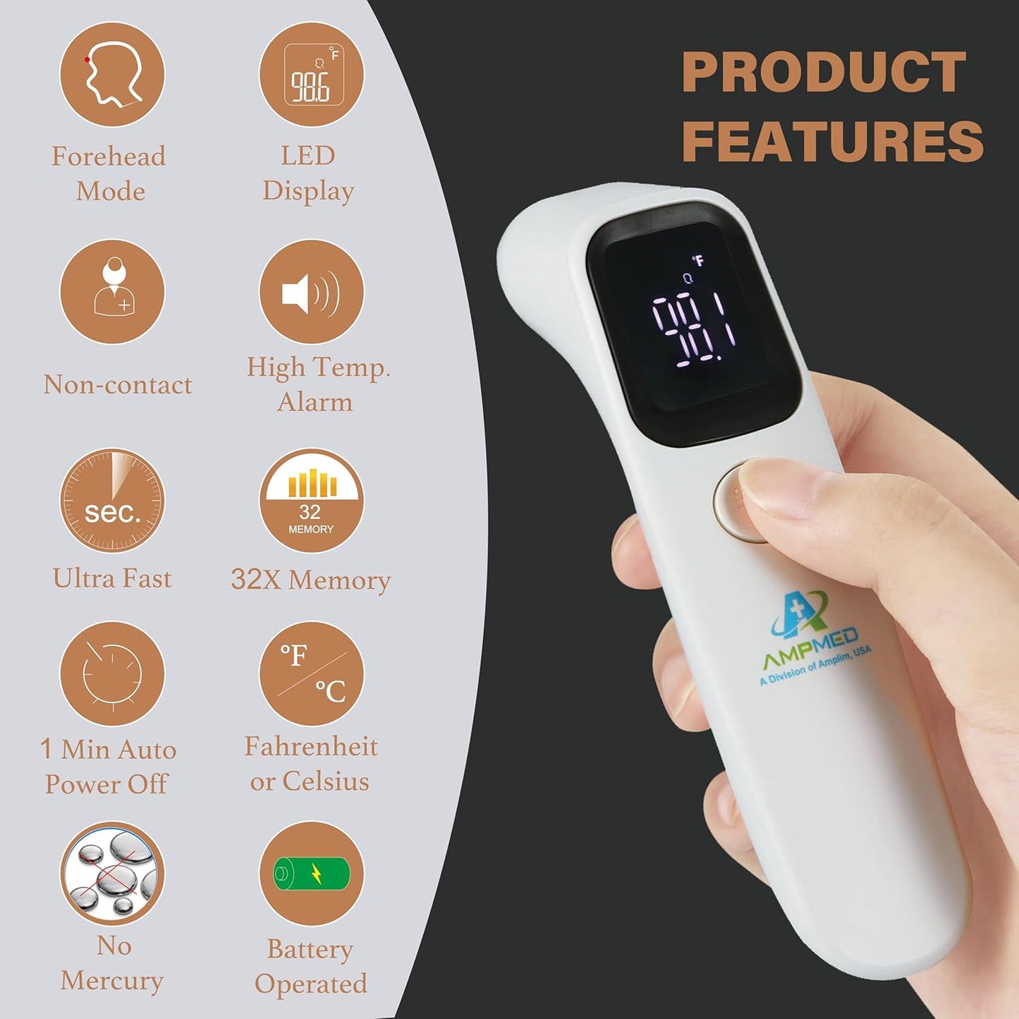 Amplim Forehead Thermometer: No-Touch Medical-Grade Infrared