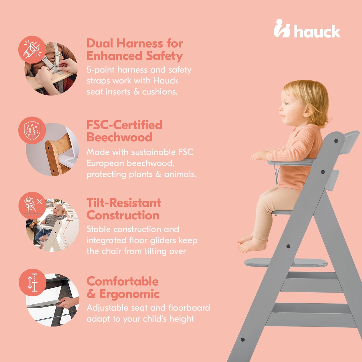 hauck Alpha+ Solid European Beechwood Grow-Along Highchair