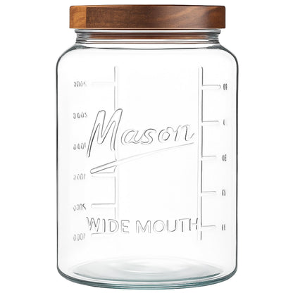 Kitchentoolz 1 Gallon Glass Mason Jar with Acacia Wood Lid on a white background