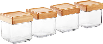 Anchor Hocking 1-Quart Stackable Jars with Bamboo Lids, Set of 4, Clear Glass -