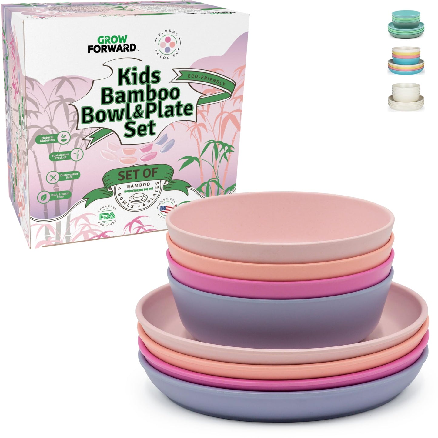 Grow Forward 8-Piece Sustainably Harvested Bamboo Kids Dinnerware Set