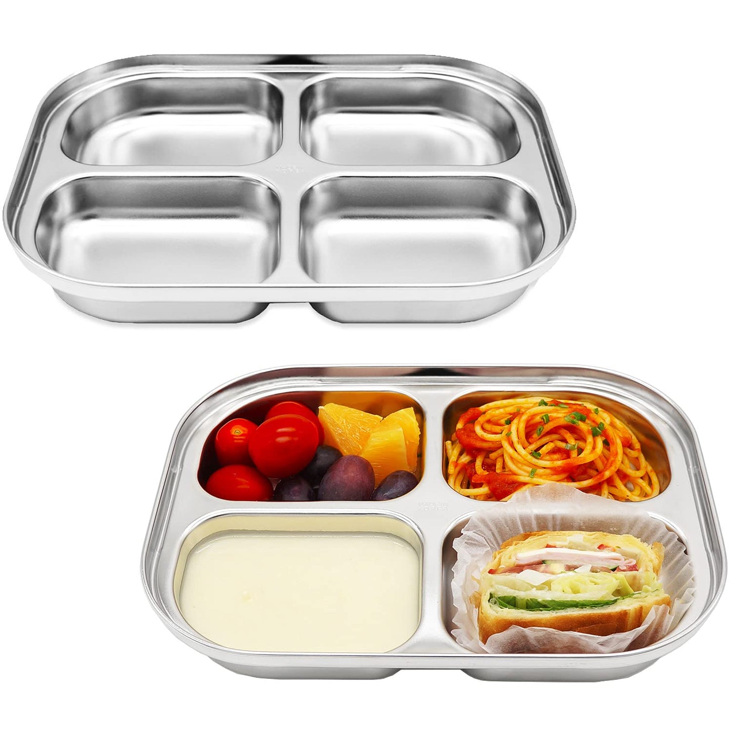 Korean Premium 304 Stainless Steel 5-Compartment Divided Plates (Set of 2)