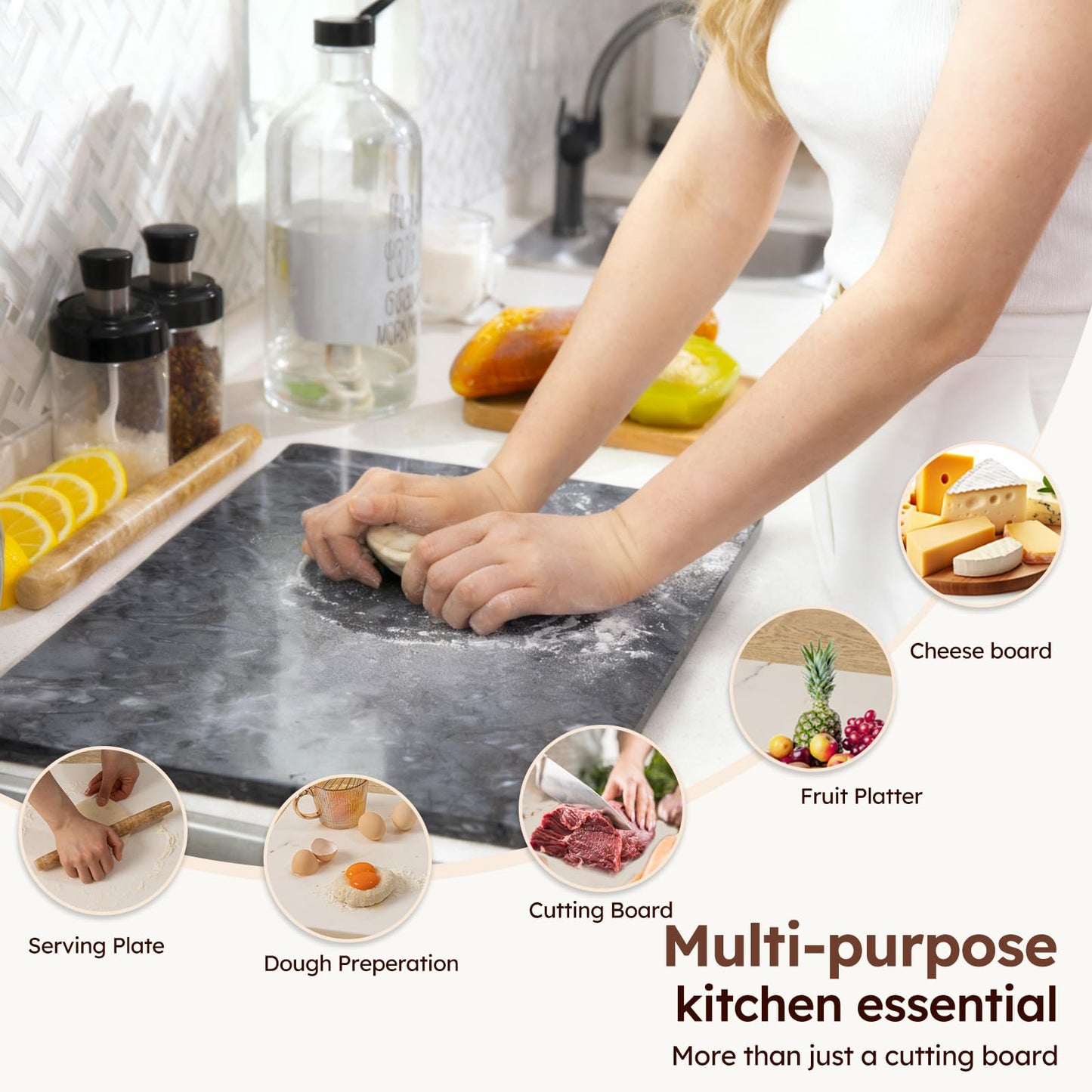 Diflart Natural Granite Cutting Board: Large 16" x 20" Polished Stone Slab.