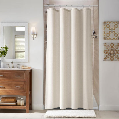 Naturoom Weighted Natural Flax Linen Shower Curtain Set