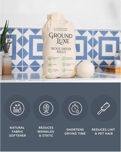 GroundLuxe 100% Organic New Zealand Wool Dryer Balls (Set of 6), Chemical-Free Fabric Softening