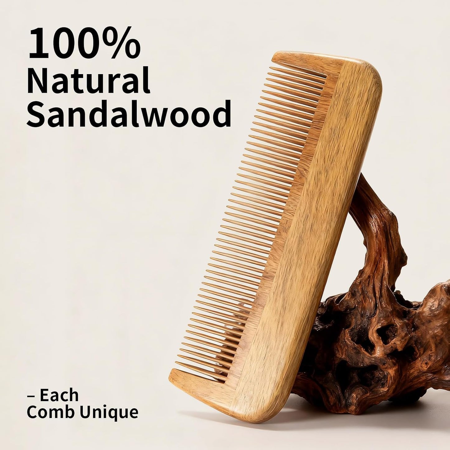 Wooden comb with sandalwood scent on a neutral background