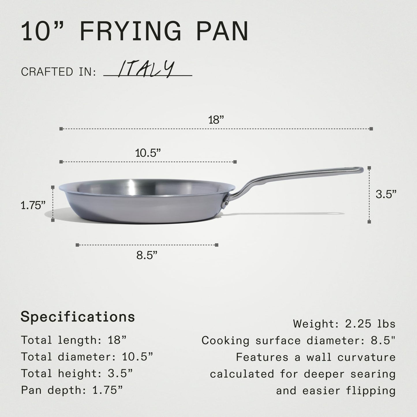 Made In 12-Inch Stainless Clad Frying Pan: Professional 5-Ply Construction, for a Lifetime of Plastic-Free Searing