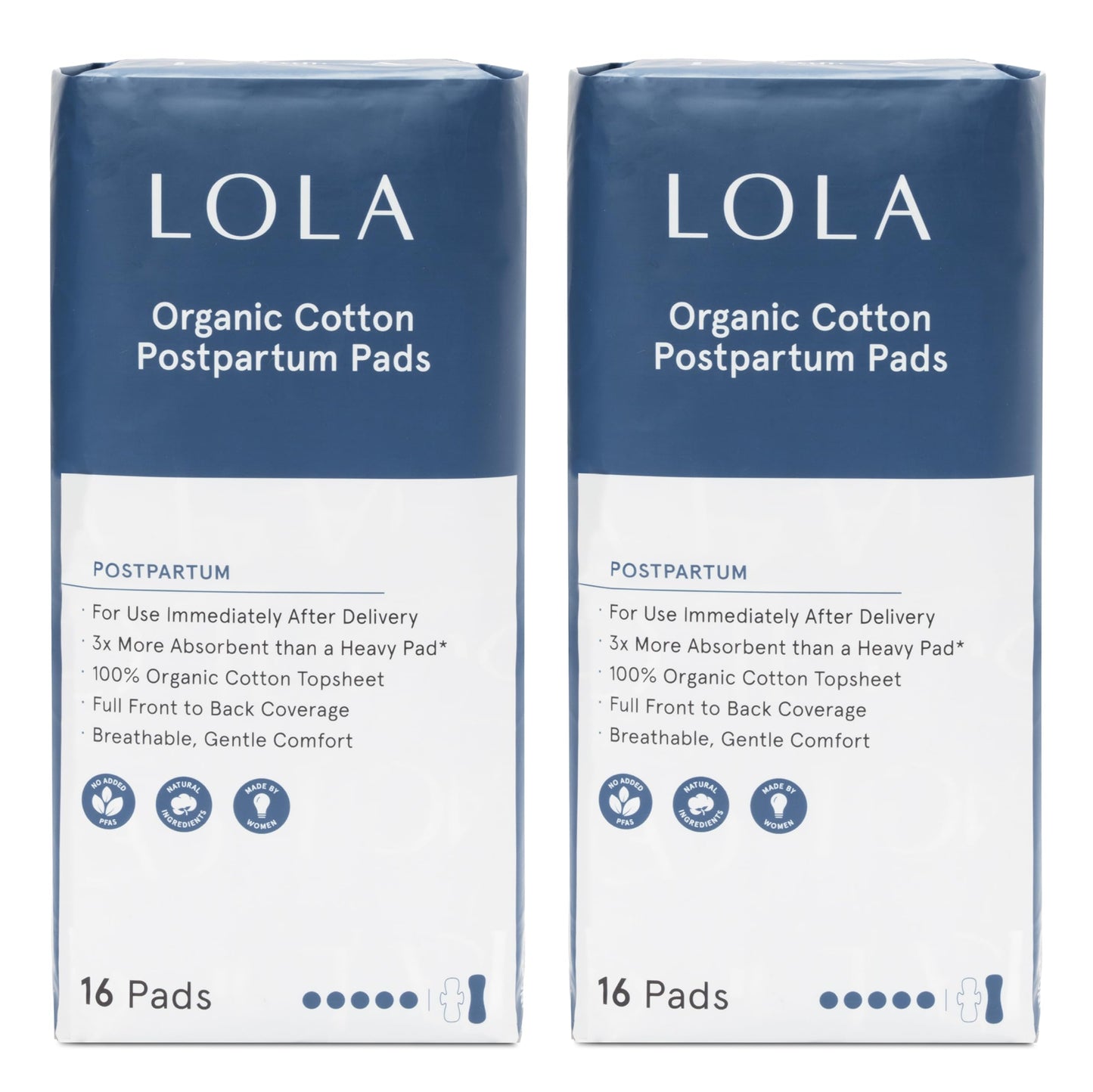 LOLA 100% Organic Cotton Max Absorbency Postpartum Pads