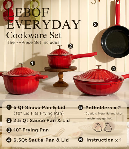 7-Piece Nonstick Ceramic Cookware Set in Jet Black