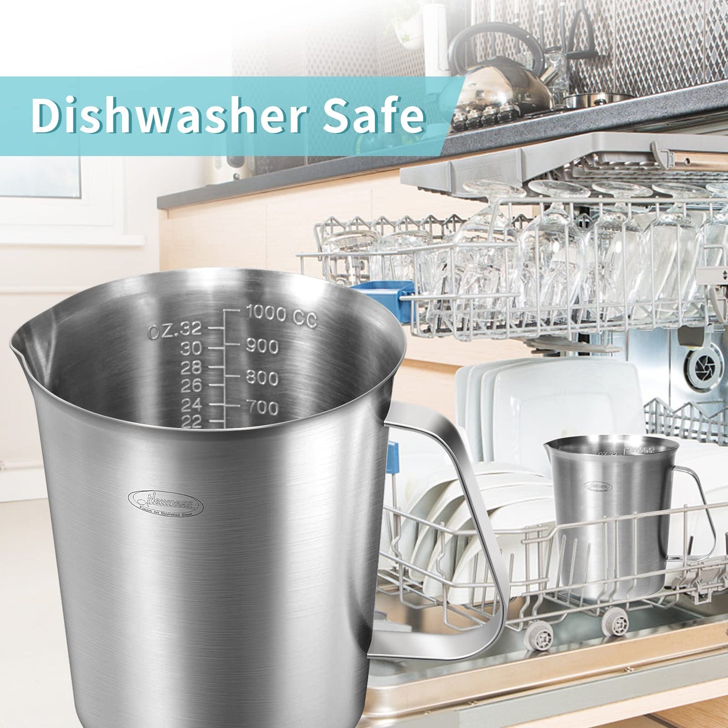 Newness Stainless Steel Measuring Cup with Triple Measurement Scales