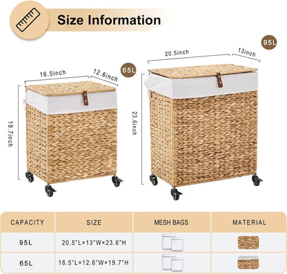 LGENHOOM Handwoven Natural Water Hyacinth Hamper with Lid