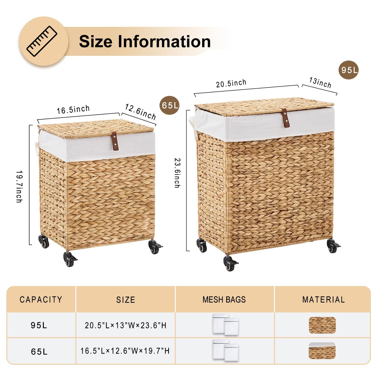 LGENHOOM Handwoven Natural Water Hyacinth Hamper with Lid