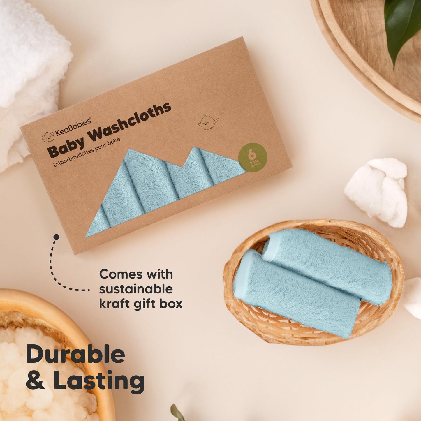 KeaBabies Bamboo Washcloths: 500GSM Ultra-Soft 6-Pack