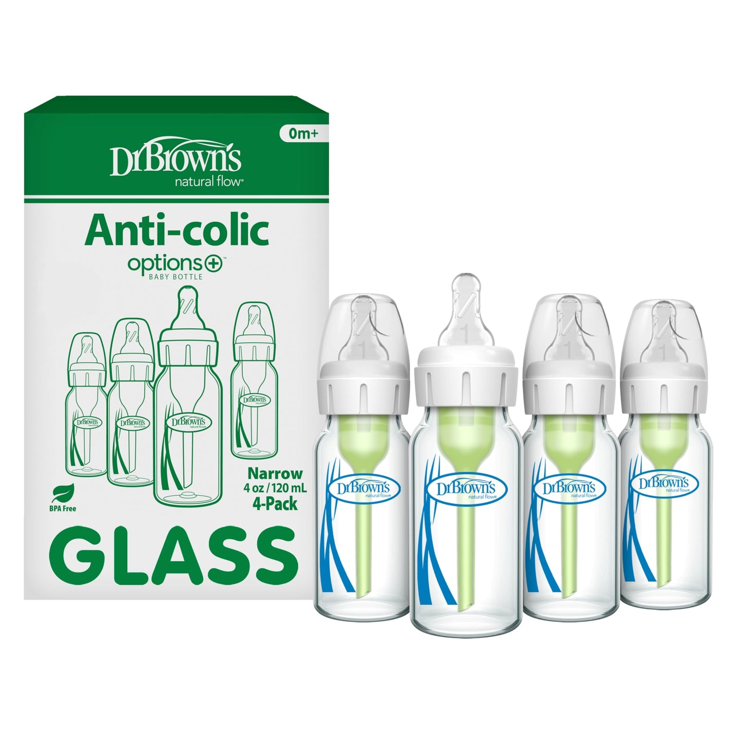 Dr. Brown’s Options+ 4 oz Narrow Borosilicate Glass Baby Bottles (2-Pack)