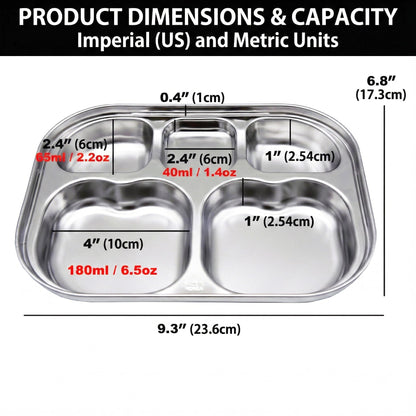 Korean Premium 304 Stainless Steel 5-Compartment Divided Plates (Set of 2)