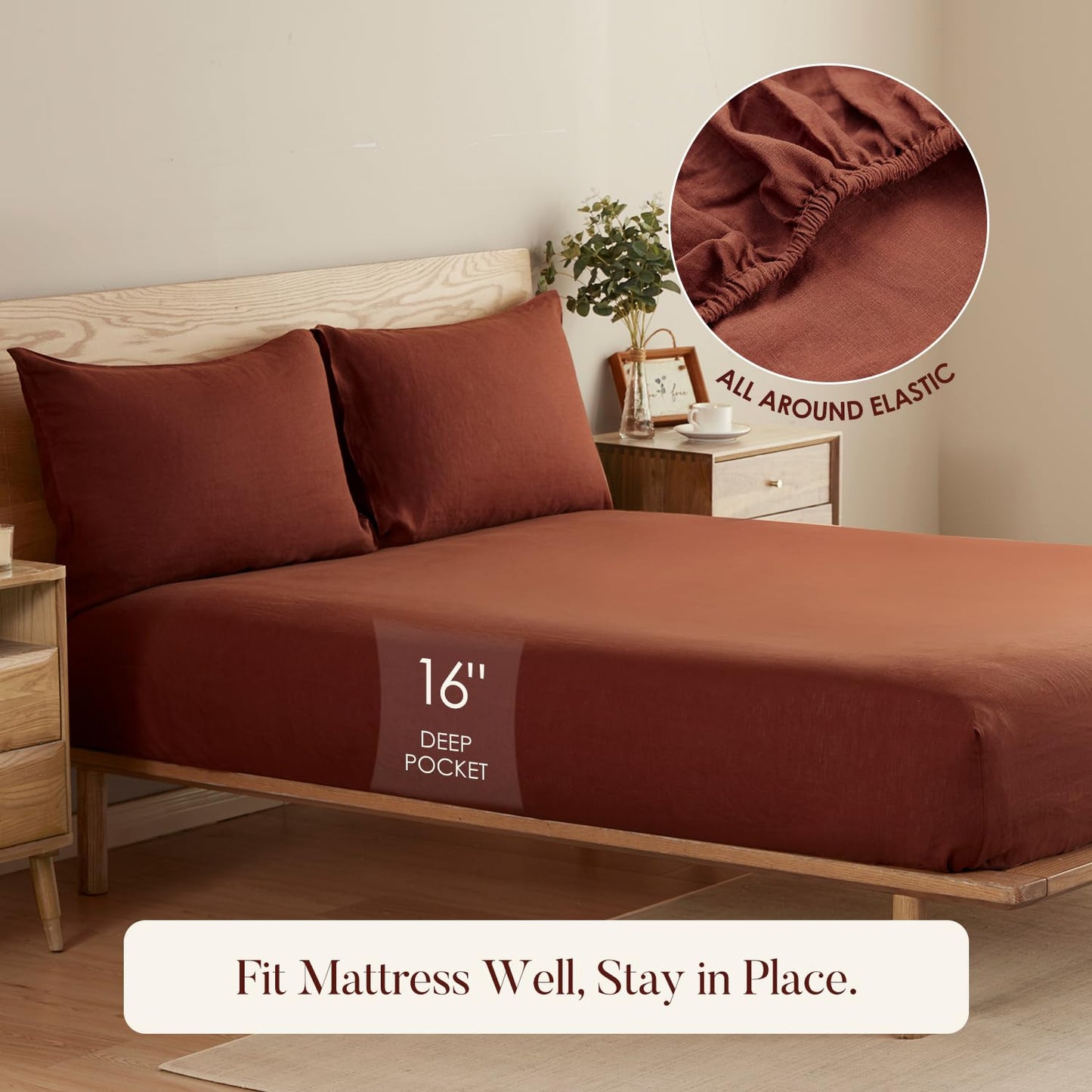 DAPU 100% Pure French Linen Sheets: Natural Normandy Flax Set