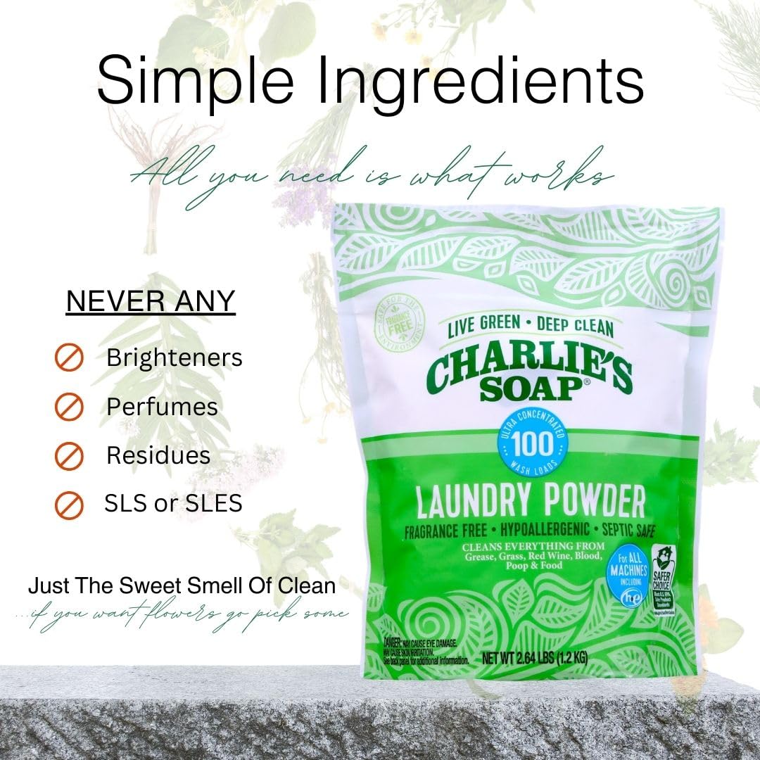 Charlie’s Soap Fragrance-Free Hypoallergenic Deep Cleaning Laundry Powder