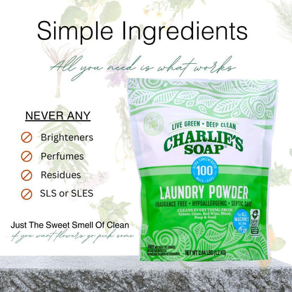 Charlie’s Soap Fragrance-Free Hypoallergenic Deep Cleaning Laundry Powder