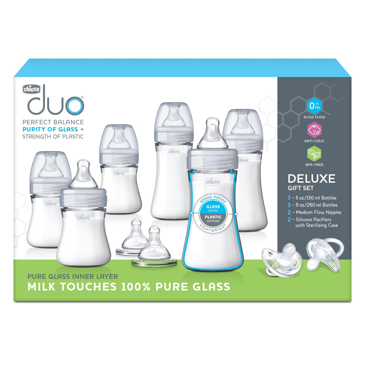 Chicco Duo 5oz Hybrid Baby Bottle with Invinci-Glass Interior (2-Pack)