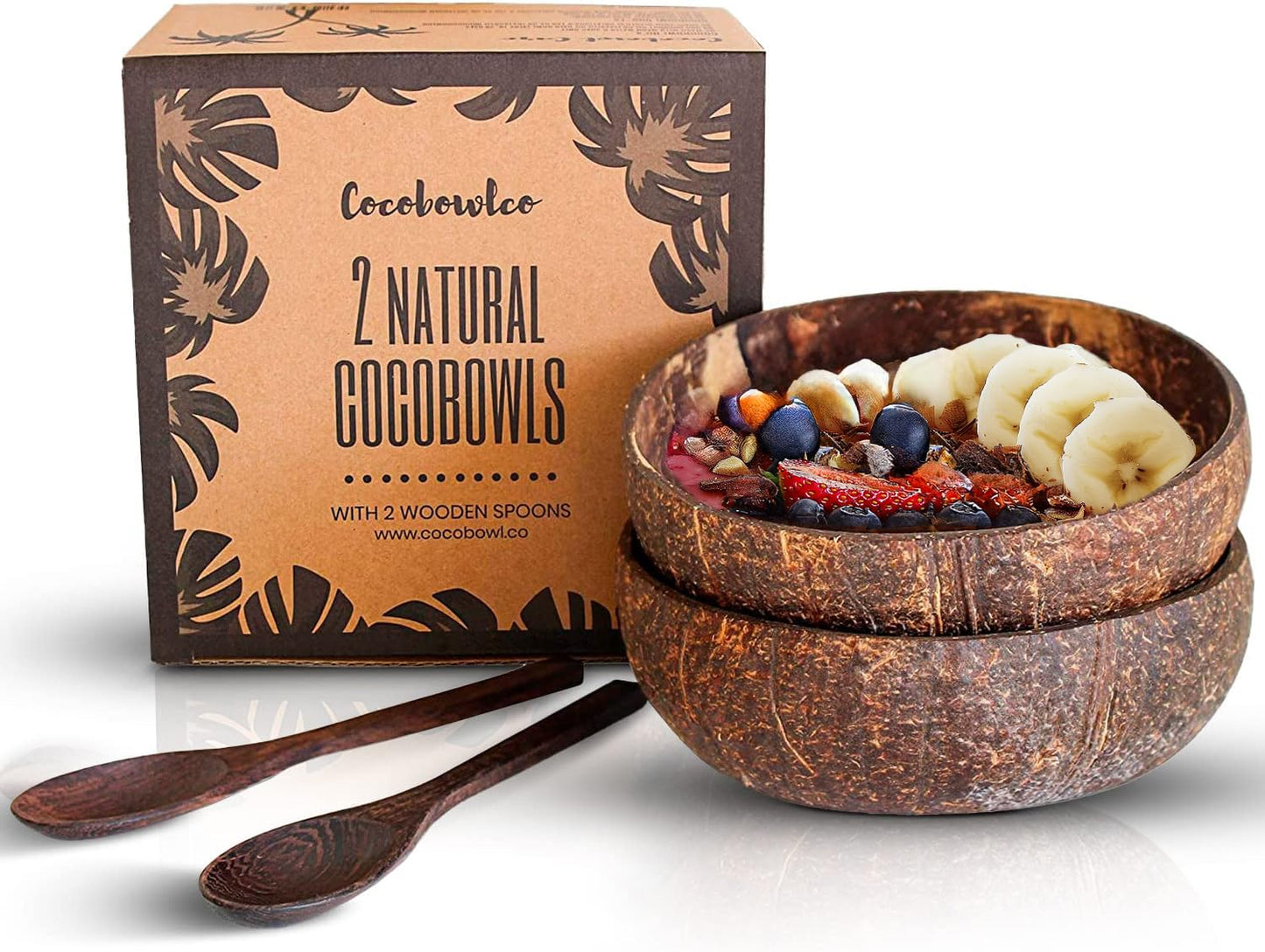 COCOBOWLCO Jumbo Polished Coconut Bowl Set with Wooden Spoons