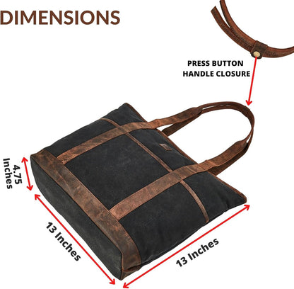 Wise Owl 16oz Waxed Cotton Canvas & Crazy Horse Leather Tote Bag